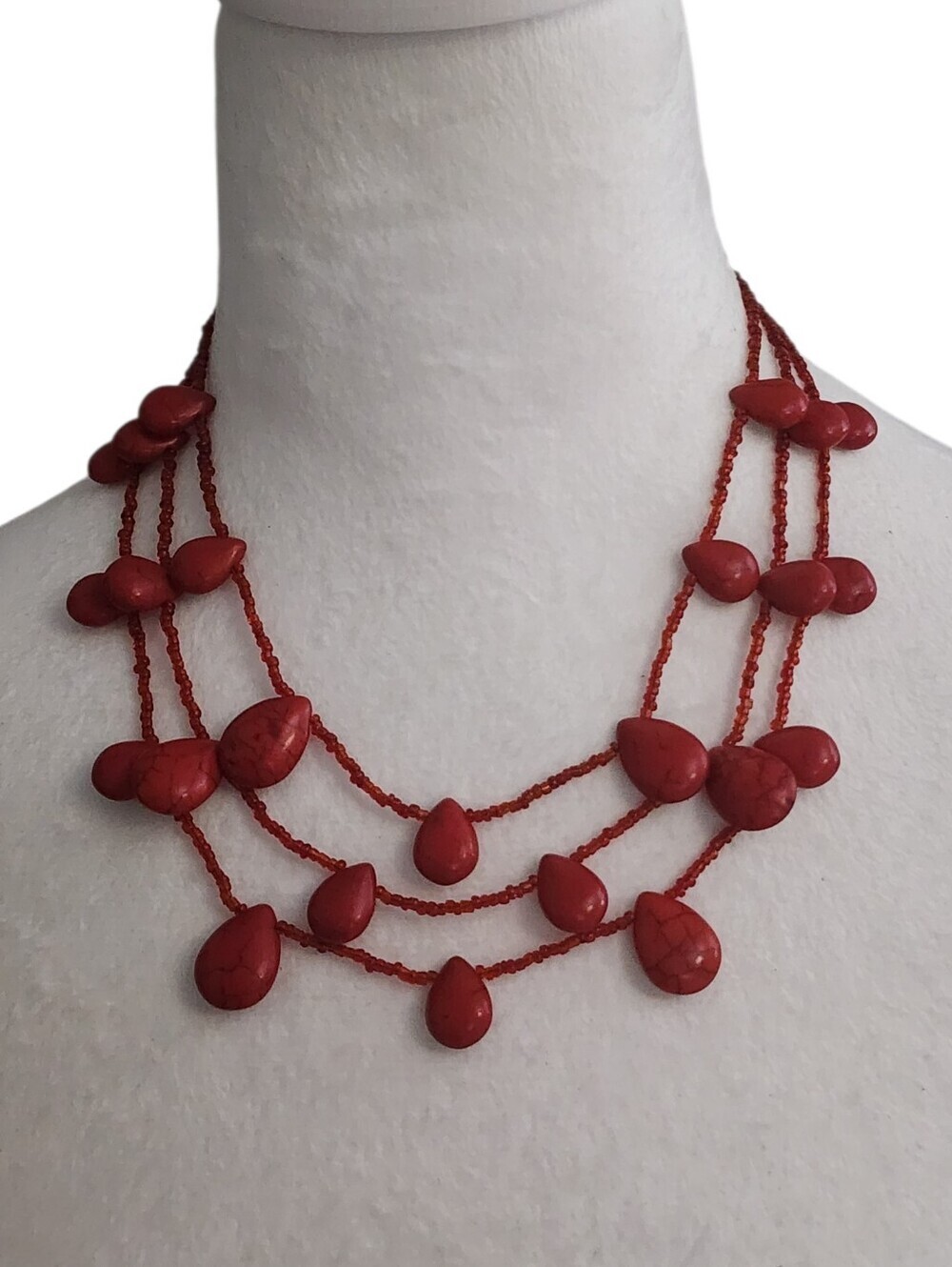 Red Howlite Teardrop Bead Necklace Multi-Strand